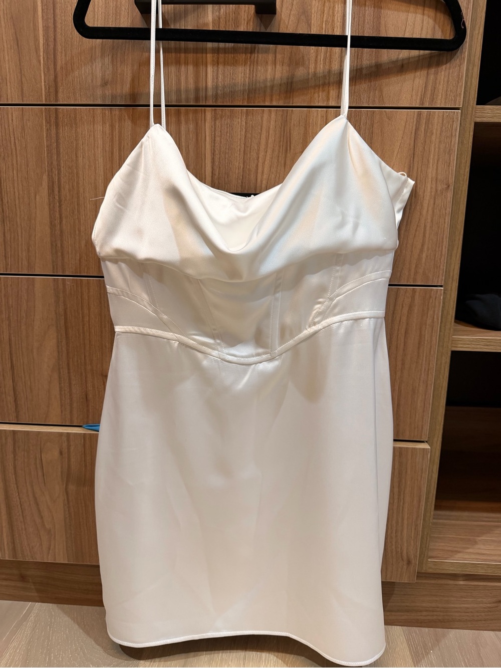 Zara White Cowl Neck Corset Satin Mini Dress - Large